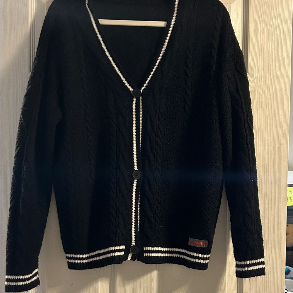 Taylor Swift Black Cardigan with White Trim